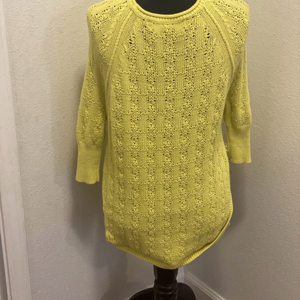 2 FOR $20Anthropologie Sparrow Neon Yellow Sweater Tunic Knit Top 100% Cotton XS - Picture 4 of 6